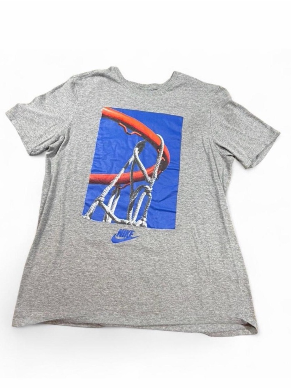 Nike Basketball Hoop Graphic Tee Gray Athletic Cut Shirt large